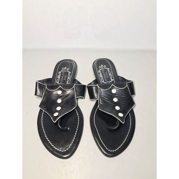 Lulu Guinness Black White Leather Tux Slides Sandals Women’s Sz 37.5M US/7M US - Picture 4 of 14